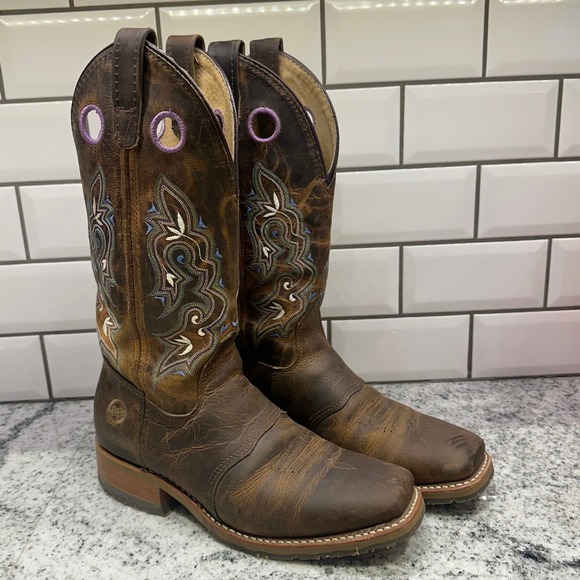 Double H Shoes - Double H Womens DH5477‎ Brown Leather Safety Toe Western Work Boots 7.5 M USA